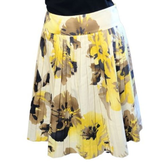 Robin Howe Yellow Floral Print Pleated Skirt Size 10 - Picture 2 of 4